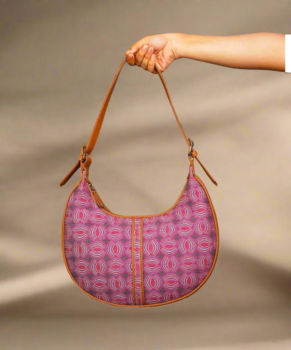 Pink Circular Pattern Vegan Leather Hobo Bag for Women - Stylish & Functional | Amic Bags