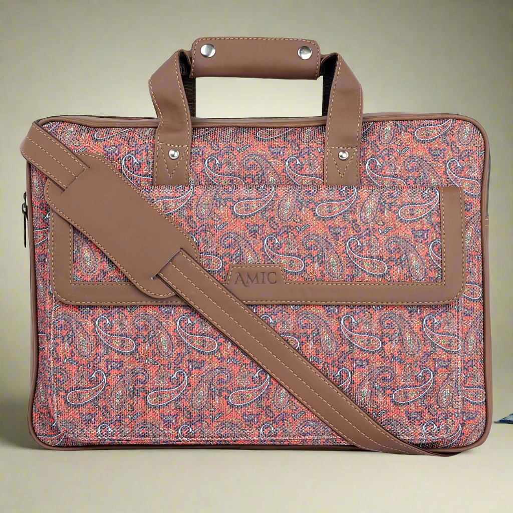 Paisley Print Laptop Bag with Vegan Leather Trim | AMIC