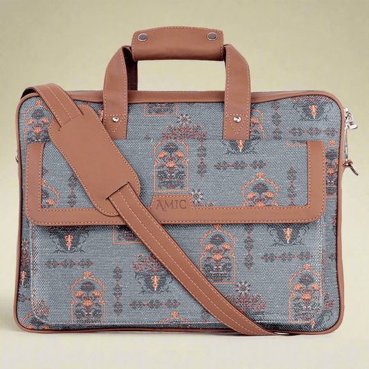 Elegant Grey Laptop Bag with Vintage Floral Design | AMIC - Amic